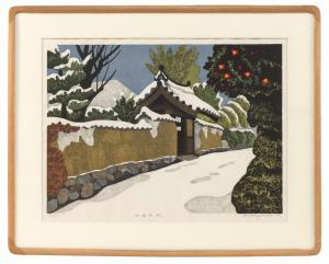 HIRONAGA Takehiko 1935,View of a thatched roof house in the snow,1979,Eldred's US 2019-08-20