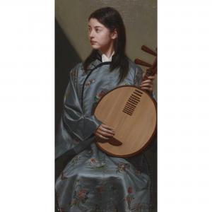 HIROSHI FURUYOSHI 1959,A GIRL PLAYING MOON GUITAR,New Art Est-Ouest Auctions JP 2023-07-30