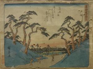 HIROSHIGE Ando,Bathers on the banks of a river with mountainous b,Moore Allen & Innocent 2018-05-18
