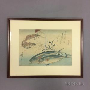 HIROSHIGE Ando 1797-1858,depicting horse-mackerel and prawns,1832,Skinner US 2017-11-17