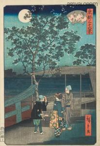 HIROSHIGE Suzuki Chimpei II 1826-1869,Le lever de la lune sur la route de la rivière Su,Art Valorem 2024-04-04