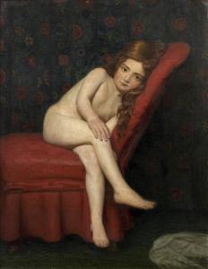 HIRSCH Hermann 1861-1934,Petite fille se reposant sur un fauteuil rouge,1912,Tajan FR 2012-10-26