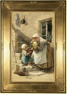 HIRSCHBERG ALICE 1856-1930,Woman and child pouring milk,1884,John Moran Auctioneers US 2008-07-22