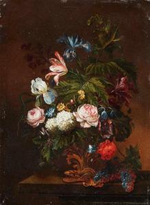 HIRSCHELY Caspar 1698-1743,Small Still Life with Roses, Snowball Flowers, Mor,Lempertz DE 2020-03-18