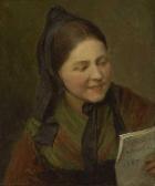 HIRSCHFELDER Salomon 1832-1903,Bauernmädchen beim Lesen eines Briefes,1887,Neumeister DE 2009-10-14