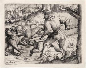 HIRSCHVOGEL Augustin Hirssfogel 1503-1553,Die Wildschweinjagd,Galerie Bassenge DE 2020-11-25