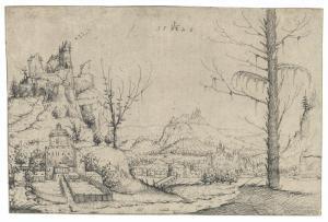 HIRSCHVOGEL Augustin Hirssfogel 1503-1553,Landscape with a high Rock and a Castle a,1546,Christie's 2021-12-09