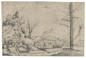 HIRSCHVOGEL Augustin Hirssfogel 1503-1553,Landscape with a high Rock and a Castle a,1546,Christie's 2023-01-24