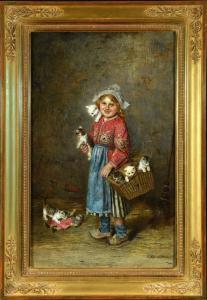 HIRTH DU FRENES Rudolf 1846-1916,Junges Bauernmädchen mit Katzen,Allgauer DE 2023-01-13