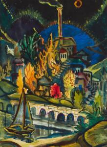 HJERTEN Sigrid 1885-1948,Burning building,John Moran Auctioneers US 2023-08-29