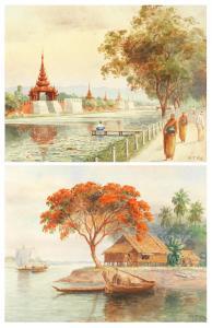 HLA Mg Tun 1800-1800,The moat, Mandalay, Burma; A Burmese fisherman's hut,Bonhams GB 2022-03-02