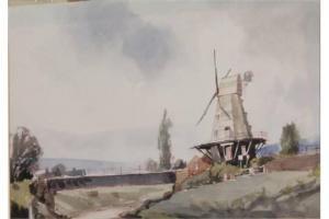 HOAR John 1947,Windmill and railway bridge Rye Sussex,Denhams GB 2015-05-06
