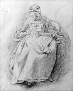 HOARE OF BATH William,Study of a woman sewing, probably the artist's dau,Christie's 1998-11-24
