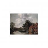 HOBBEMA Meindert 1638-1709,a canal landscape with barges moored by houses,1659,Sotheby's 2001-07-12