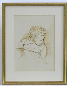 HOBBS Peter 1930-1994,A portrait sketch of a baby with curly hair,Claydon Auctioneers UK 2021-08-04
