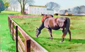 HOBBS Reginald J,Horses in a Paddock, a House beyond,1989,John Nicholson GB 2016-04-06