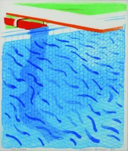 HOCKNEY David 1937,Pool made with paper and blue ink for book,1980,Hindman US 2005-09-19