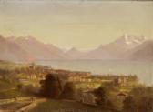 HODEL Ernst I 1852-1902,Ansicht von Vevey mit Blick auf See und Berge,Fischer CH 2009-11-11