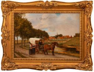 HODGSON John Evan,Village Scene with a Horse-Drawn Carriage,1882,Neal Auction Company 2022-09-10