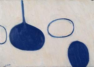 HODGSON William Scott,Still life with blue objects on a white background,Mallams 2009-12-16