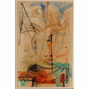 HODSON Miles R 1900-1900,Modern abstract sailboat,1954,Ripley Auctions US 2012-10-27