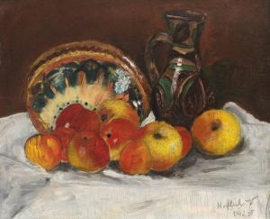HOEFLICH Valentin 1910-1997,Natură statică cu mere și ceramică tradițională,1925,Artmark 2021-09-23