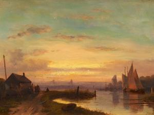 HOEN Pieter Cornelis 1814-1880,Flussmündung im Abendlicht,Van Ham DE 2020-01-29