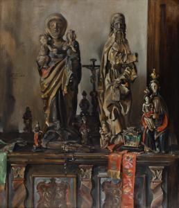 HOFBAUER Louis 1889-1932,Stillleben mit Skulpturen auf einer Truhe,1930,Palais Dorotheum 2021-05-04