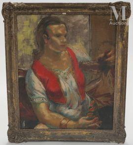 HOFER Andre 1890-1973,Portrait de femme au gilet rouge,Millon & Associés FR 2021-11-30