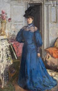 HOFFBAUER Charles Constantine 1875-1957,Femme en bleu et au chapeau,Millon & Associés FR 2023-11-21