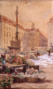 HOFFELNER Franz 1875-1936,Flower Market in Vienna,1919,Tiroche IL 2018-01-27