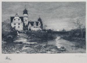 HOFFMANN FALLERSLEBEN Franz,Renaissance-Wasserschloss bei Mondaufgang,1896,Leo Spik 2021-12-09