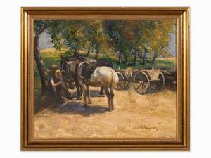 HOFFMANN Georg 1891-1975,Farmer Resting with Horses and Cart,20th century,Auctionata DE 2016-09-24
