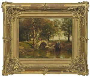 HOFFMANN josef 1831-1904,Landschaft mit jungem Reiter und Pferden am Bach,Schloss DE 2020-05-16