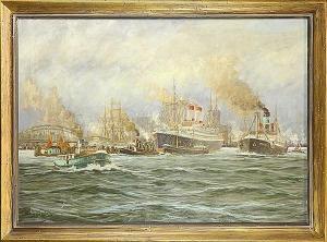 HOFFMANN Wilhelm 1900-1900,Immigrant Ship  Leaving Port of Hamburg,Clars Auction Gallery 2015-02-21