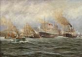 HOFFMANN Wilhelm,Immigrant Ship (S.S. Island) Leaving Port of Hambu,Clars Auction Gallery 2013-04-14