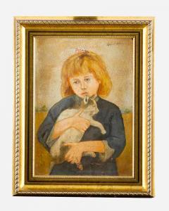 HOFMAN Wlastimil 1881-1970,Girl with cat,Deutsch AT 2019-04-09