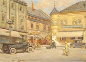 HOFMANN Robert 1889-1987,Busy square in Kromeriz, Tchech Republic,1950,Glerum NL 2007-06-10