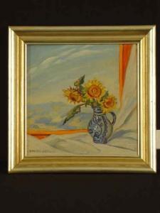 HOFMANN V 1900-1900,Sonnenblumen im Krug vor Berglandschaft,Auktionshaus Rieber DE 2007-04-23