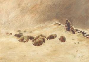 HOGG O 1800-1800,SHEPHERD AND FLOCK IN SNOW,1916,Sloans & Kenyon US 2013-09-20