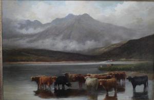HOGLEY Stephen E 1843-1881,Cattle watering in a Scottish Loch,Cuttlestones GB 2018-03-08
