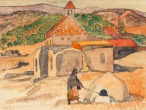 HOGNER NILES 1887-1970,Untitled (San Antonio Church),Santa Fe Art Auction US 2020-11-14