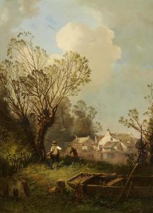 HOGUET Charles 1821-1870,Angler on the River Spree,Lempertz DE 2023-04-22