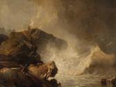 HOGUET Charles 1821-1870,Stormy Cliff with Lighthouse,Auctionata DE 2013-10-25