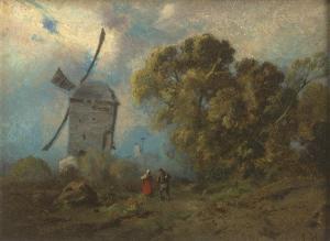 HOGUET Louis 1856-1881,Landschaft mit Windmühle bei stürmischem Wetter,Galerie Bassenge 2023-11-30