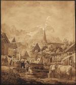 HOHE Friedrich 1802-1870,Dorf Partenkirchen mit Aussicht auf die Zugspitze,Ketterer DE 2008-10-24