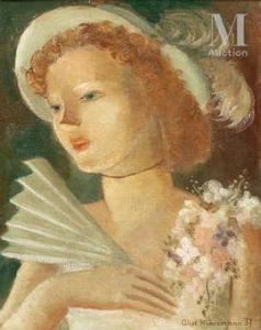 HOHERMANN Alice 1902-1943,Jeune élégante à l'éventail,1937,Millon & Associés FR 2021-11-16