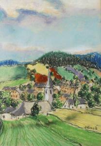 HOLAS Ota 1910-1992,Dorf im Gebirge Blick von einer Anhöhe in bewegte ,Mehlis DE 2020-02-27