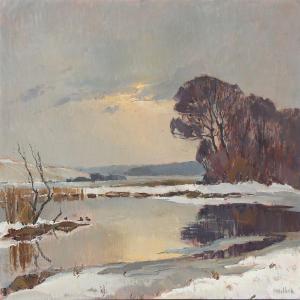 HOLBAK Niels 1884-1954,Winter landscape by a lake,Bruun Rasmussen DK 2014-04-28