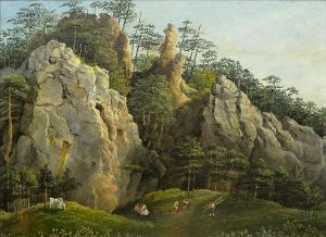 HOLBEIN VON HOLBEINSBERG Therese 1785-1859,Cliffy Landscape with Figures,Kodner Galleries 2013-05-29